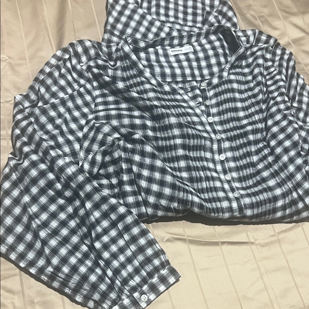Sonoma Black and White Plaid Button-Up Cotton dress - Picture 3 of 4
